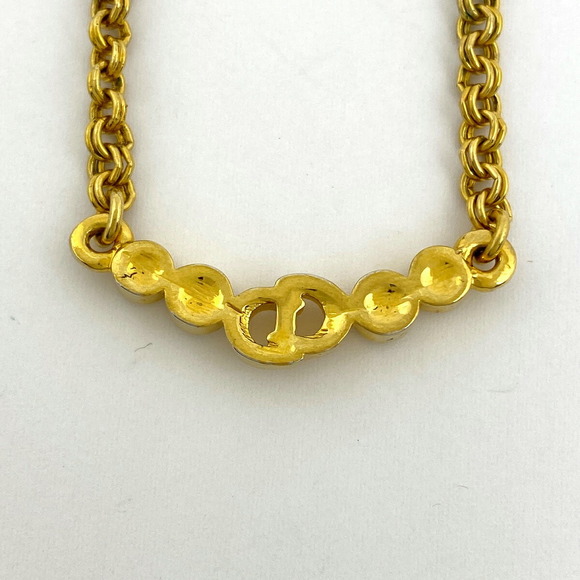 Christian Dior Logo Rhinestone Necklace CD GP Gold - Picture 2 of 4